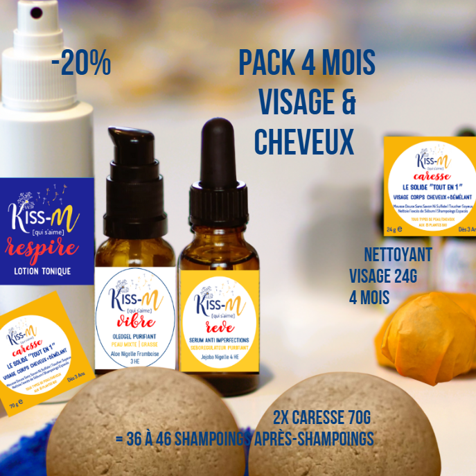 Routine peau mixte grasse acnéique dermite (visage & cheveux) - 4 mois