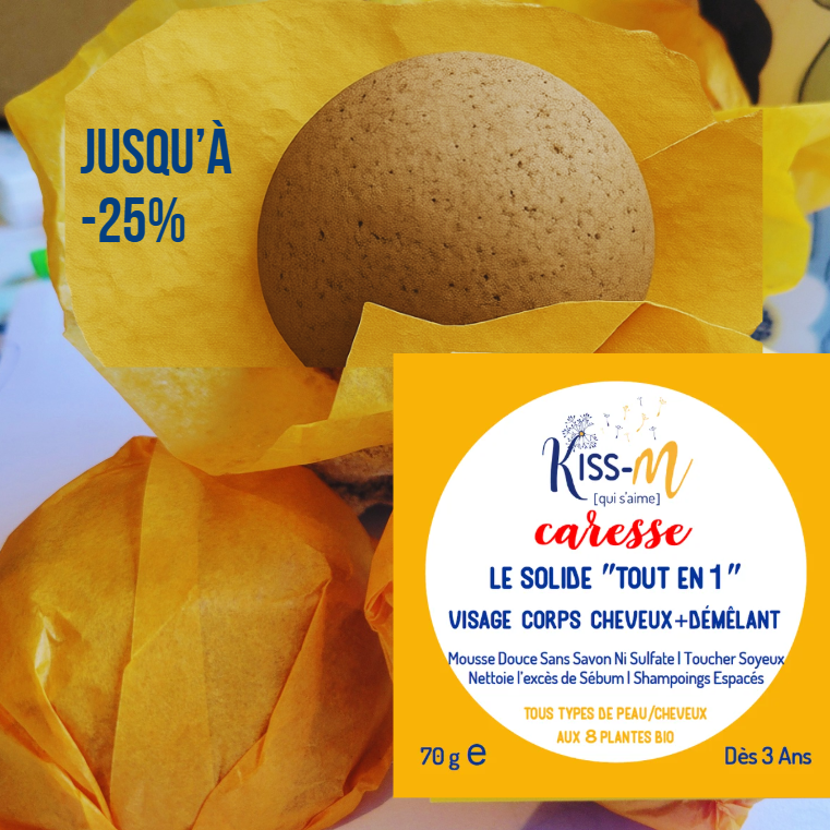 le nettoyant solide tout en 1 visage corps cheveux + démêlant pour toute la famille y compris peau sensible acné dermite eczéma pack individuel 1 an -6% pack famille -25%